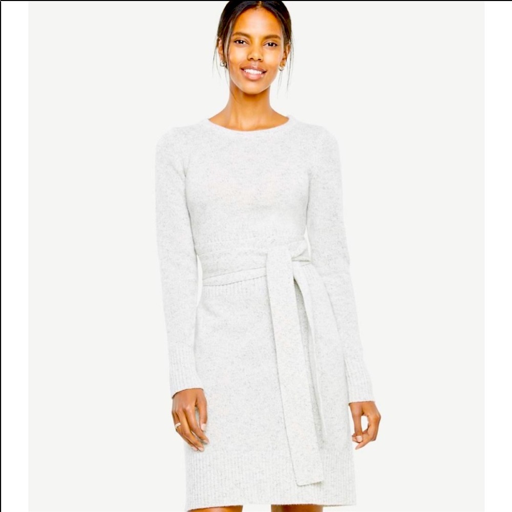 Ann Taylor grey tie-waist belt sweater dress XXSP